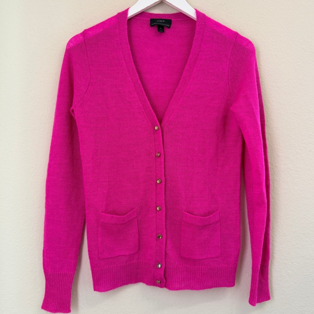 J.Crew Pink Italian Spun Alpaca Blend Cardigan Sweater V-Neck Womens Small Soft